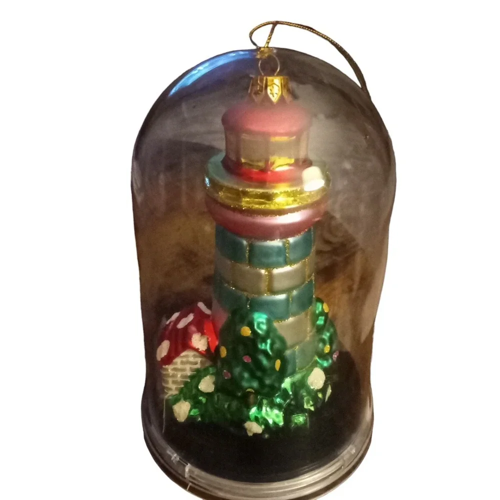 Unique Treasures Collection Mouth Blown Laquer Handpainted Lighthouse Ornament